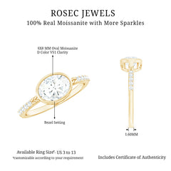 Moissanite East West Engagement Ring in Bezel Setting
