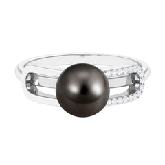 Split Shank Tahitian Pearl Solitaire Engagement Ring with Diamond