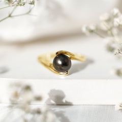 Tahitian Black Pearl Solitaire Bypass Engagement Ring