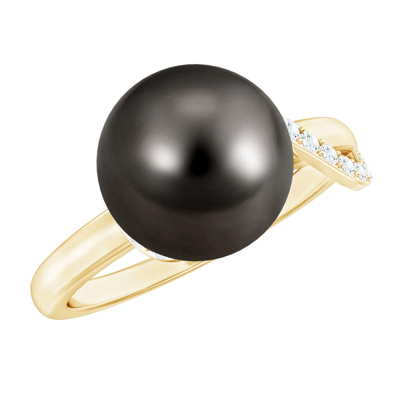 10MM Tahitian Pearl Solitaire Engagement Ring with Diamond