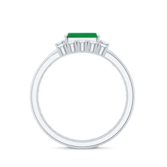 Natural Emerald Cut Emerald Diamond East West Engagement Ring and Wedding Band Set
