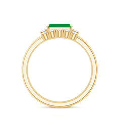 Natural Emerald Cut Emerald Diamond East West Engagement Ring and Wedding Band Set