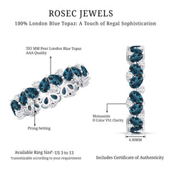 Pear Shape London Blue Topaz and Moissanite Full Eternity Band
