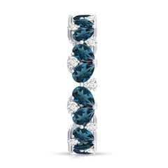 Pear Shape London Blue Topaz and Moissanite Full Eternity Band