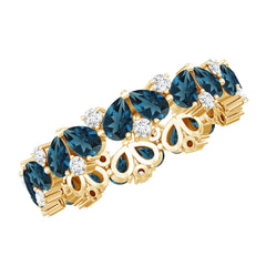 Pear Shape London Blue Topaz and Moissanite Full Eternity Band