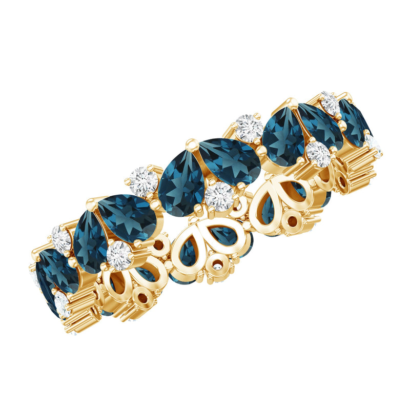 Pear Shape London Blue Topaz and Moissanite Full Eternity Band
