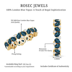 Pear Shape London Blue Topaz and Moissanite Full Eternity Band