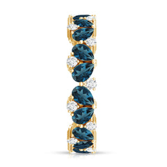 Pear Shape London Blue Topaz and Moissanite Full Eternity Band