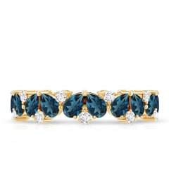 Pear Shape London Blue Topaz and Moissanite Full Eternity Band