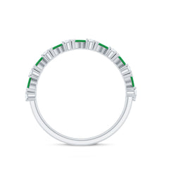 Natural Emerald Diamond Half Eternity Band Ring for Anniversary