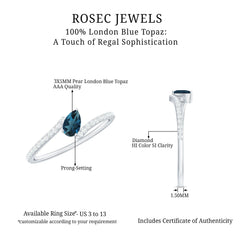 Genuine London Blue Topaz Promise Ring with Diamond