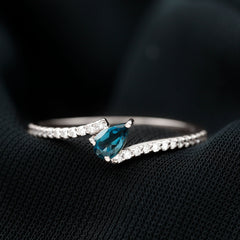 Genuine London Blue Topaz Promise Ring with Diamond