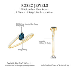Genuine London Blue Topaz Promise Ring with Diamond