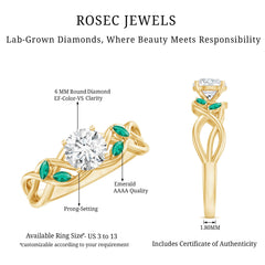 Lab Grown Diamond Engagement Ring With Emerald