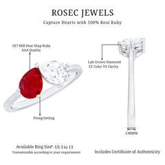 Certified Ruby and Diamond Toi Et Moi Promise Ring
