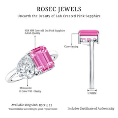 Toi Et Moi Ring with Created Pink Sapphire and Moissanite