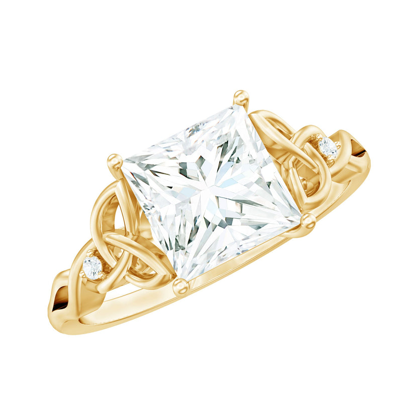 8 MM Princess Cut Moissanite Solitaire Engagement Celtic Ring