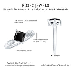 Princess Cut Lab Grown Black Diamond Solitaire Engagement Ring
