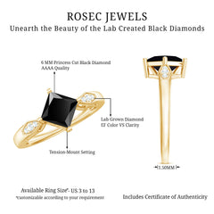 Princess Cut Lab Grown Black Diamond Solitaire Engagement Ring