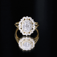 Oval Cut 7X9 MM Moissanite Double Halo Engagement Ring