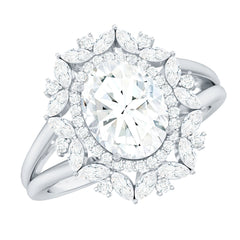 Oval Cut 7X9 MM Moissanite Double Halo Engagement Ring