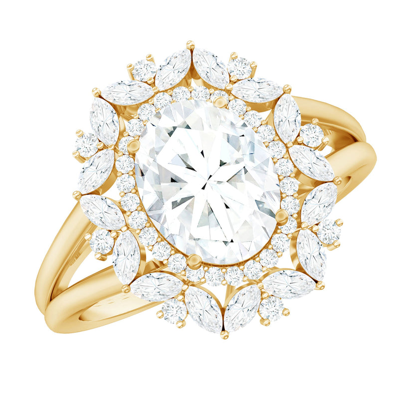 Oval Cut 7X9 MM Moissanite Double Halo Engagement Ring