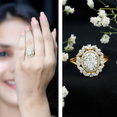 Oval Cut 7X9 MM Moissanite Double Halo Engagement Ring
