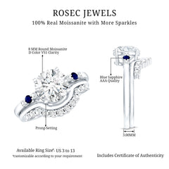 Certified 8MM Moissanite Engagement Ring With Wedding Band