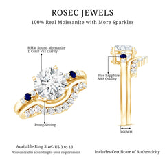 Certified 8MM Moissanite Engagement Ring With Wedding Band