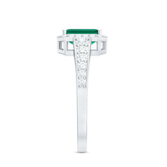 Certified Emerald Cut Lab Grown Emerald Vintage Inspired Engagement Ring with Moissanite
