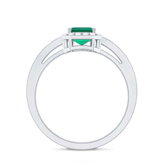 Certified Emerald Cut Lab Grown Emerald Vintage Inspired Engagement Ring with Moissanite