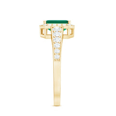 Certified Emerald Cut Lab Grown Emerald Vintage Inspired Engagement Ring with Moissanite