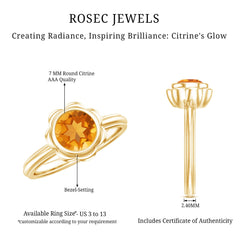 1 Carat Citrine Solitaire Engagement Ring in Bezel Setting