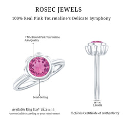 1 Carat Round Pink Tourmaline Flower Engagement Ring