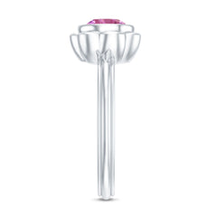 1 Carat Round Pink Tourmaline Flower Engagement Ring