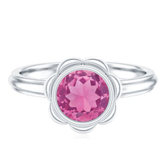 1 Carat Round Pink Tourmaline Flower Engagement Ring