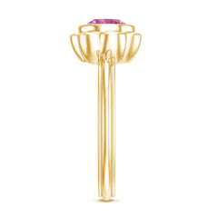 1 Carat Round Pink Tourmaline Flower Engagement Ring