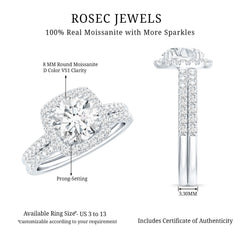 Certified 3.5 Carat Moissanite Wedding Bridal Ring Set of 2 in Silver