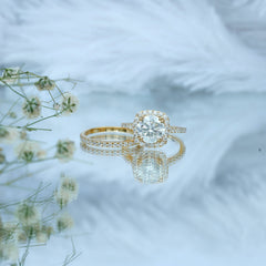 Round Certified Moissanite Wedding Ring Set with Halo