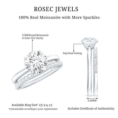 Round Shape Moissanite Solitaire Wedding Ring Set