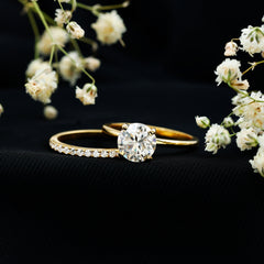 Certified 2 Carat Moissanite Solitaire Wedding Ring Set in Gold Plated Silver