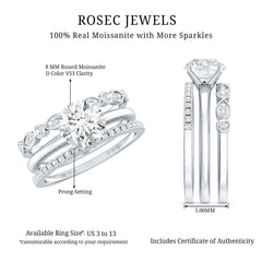 Round shape Solitaire Moissanite Trio Wedding Ring Set
