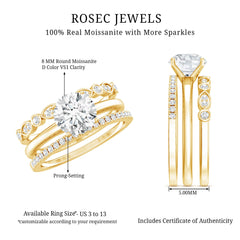 Round shape Solitaire Moissanite Trio Wedding Ring Set