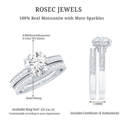 Certified 3 Carat Moissanite Wedding Bridal Ring Set in Sterling Silver