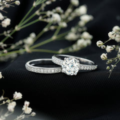 Certified 3 Carat Moissanite Wedding Bridal Ring Set in Sterling Silver