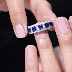 Lab Grown Blue Sapphire Wedding Band with Moissanite Accent