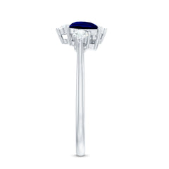 Lab Created Blue Sapphire and Diamond Cluster Ring