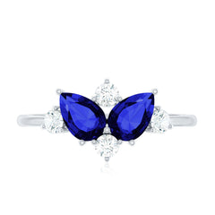 Lab Created Blue Sapphire and Diamond Cluster Ring