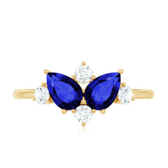 Lab Created Blue Sapphire and Diamond Cluster Ring
