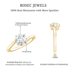 Certified Moissanite Solitaire Engagement Ring with Bypass Shank